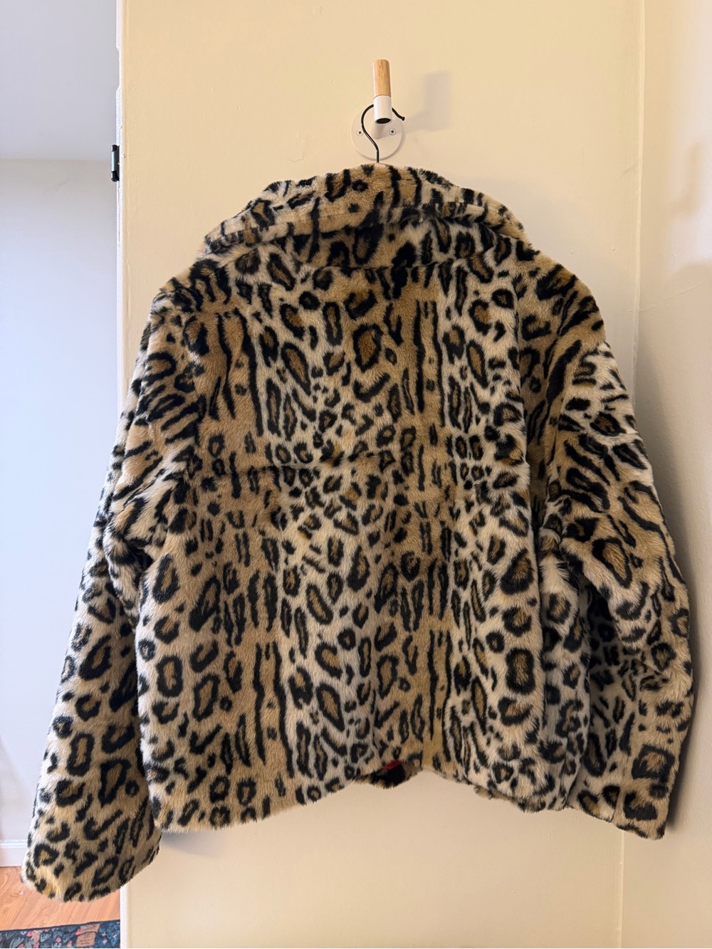 Who What Wear Leopard Print Faux-Fur Cropped Jacket - Tan, Black, Cream - Picture 3 of 11